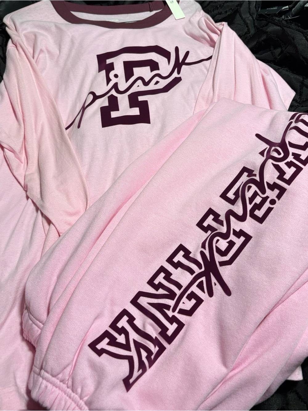PINK Victoria's Secret Lg Light Pink Long-Sleeve Tee and Med jogging pants
